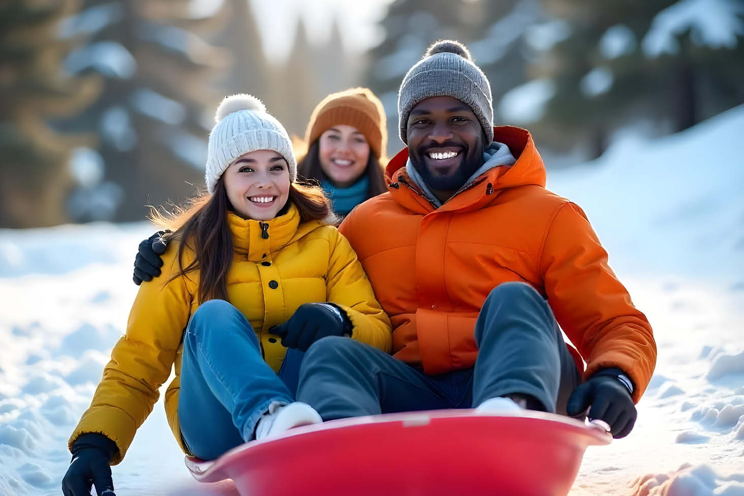 Neige; luge; vacances; famille